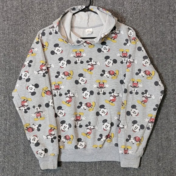 Disney Mikey Mouse Hoodie Womens Medium Gray All over Print Classic Sweatshirt - Picture 1 of 14